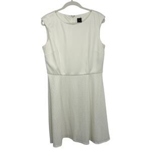 RMLL Sleeveless Sheath Dress Size 12 White Laser Cut Perforated A Line Skirt